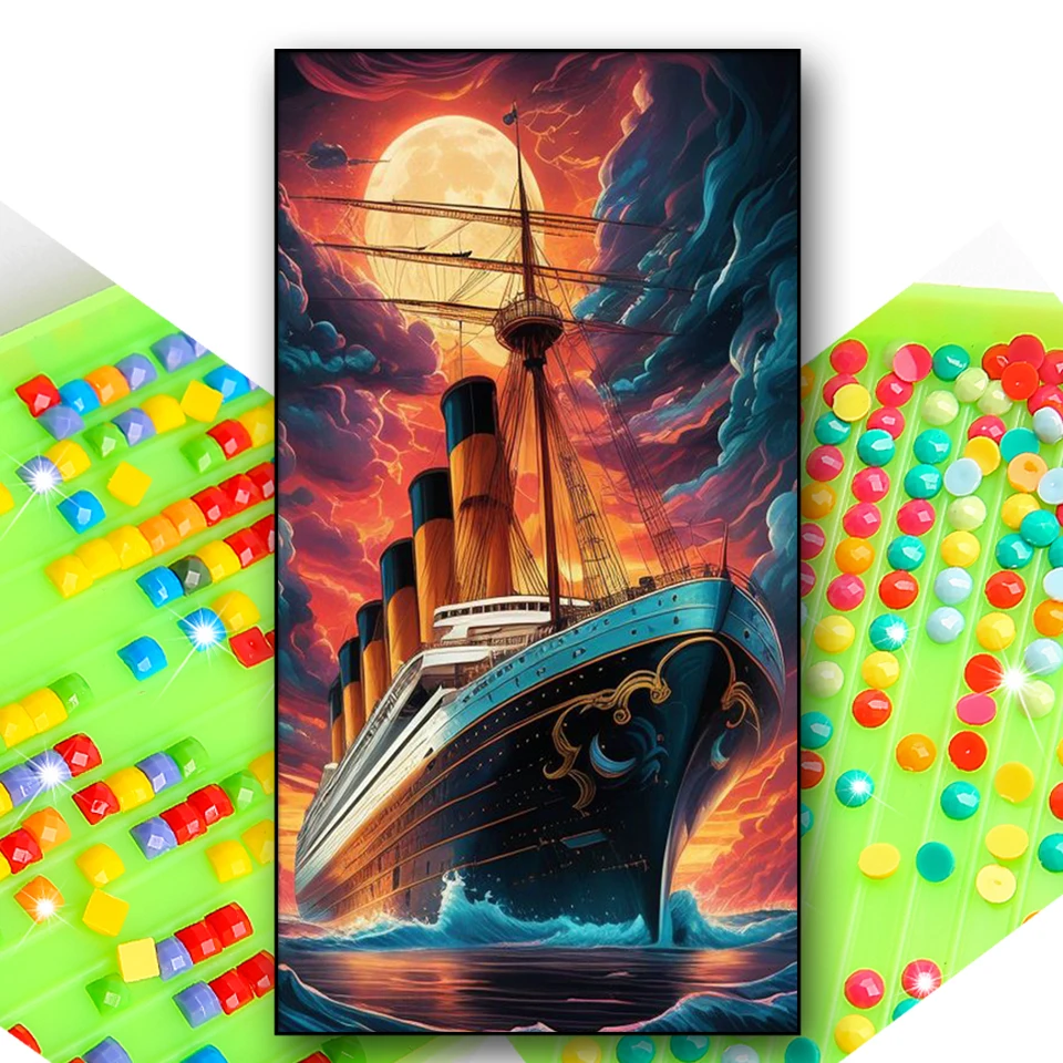 Large Titanic Diamond Painting Full Square Round 5d DIY Diamond Mosaic The Titanic sank on its maiden voyage Famous Ships Decor