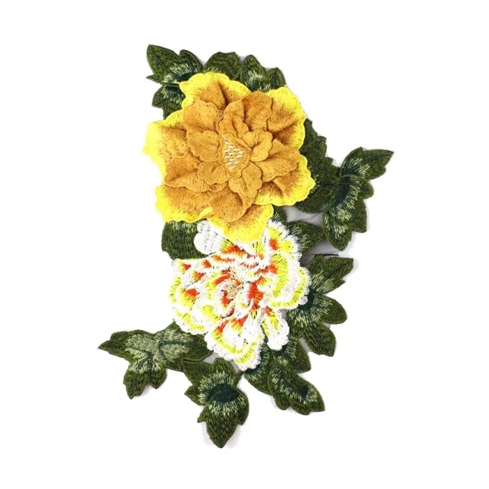 

Embroidered Peony Flower Patches Sticker Sew on Gown Appliques Diy Decoration Removable Large Flowers Patch Wedding Gown Dress