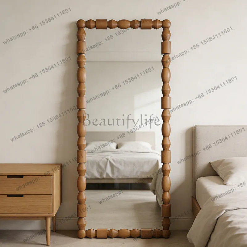 Medieval new Chinese cloakroom floor mirror household retro dressing diagonally against the wall fitting mirror