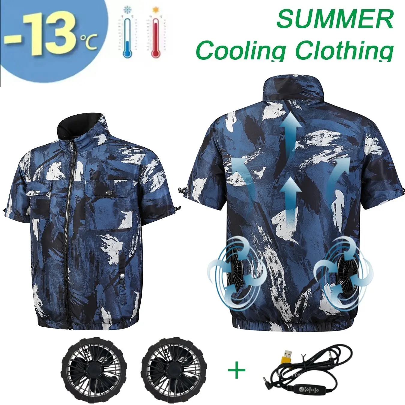 Cooling Fan Vest Men's Fan Jacket USB Refrigeration Air Conditioning Clothing Outdoor Heat Protection Fishing Work Short Sleeve