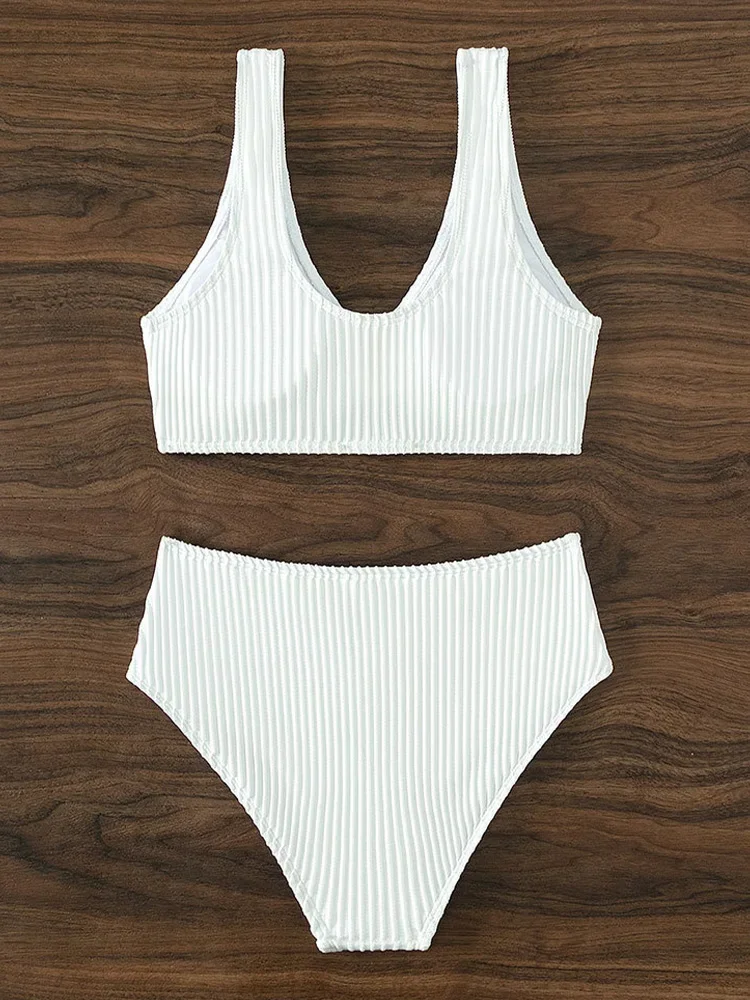 Sexy Solid High Waist Bikinis 2 Piece Set Women Split Swimsuit Backless Beach Style Bikinis 2025 New Summer Swimwear Bikinis Set