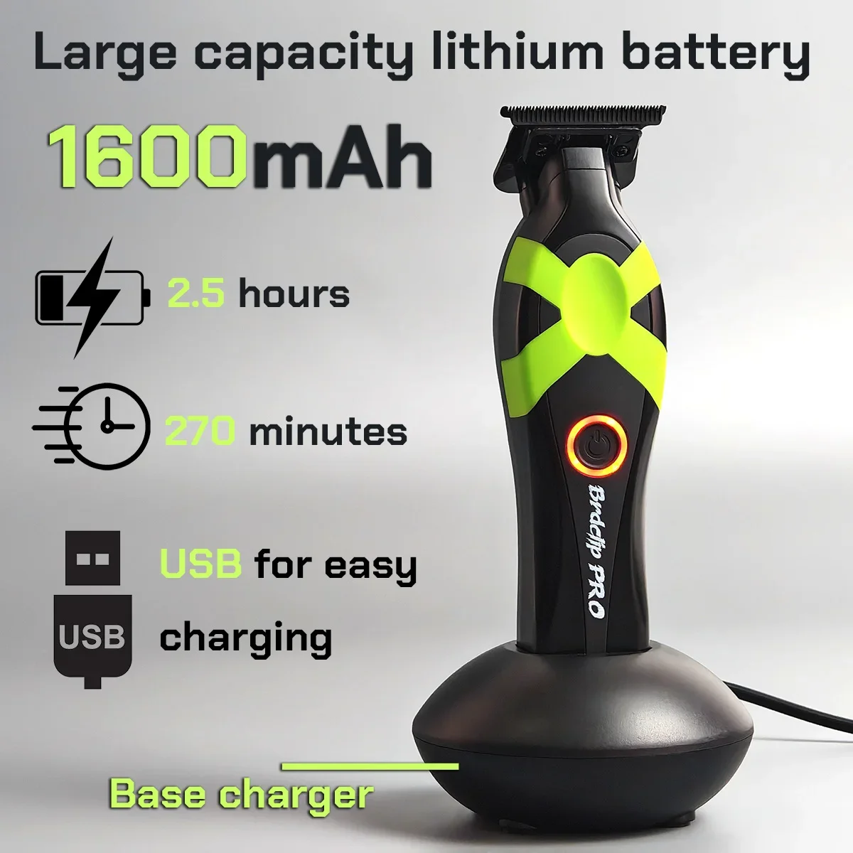 ماكينة تشذيب BRDCLIP احترافية جديدة M10T محرك بدون فرشاة 75000 دورة في الدقيقة 1600 مللي أمبير في الساعة DLC شفرة سيراميك مع قاعدة تشذيب كهربائي للرجال