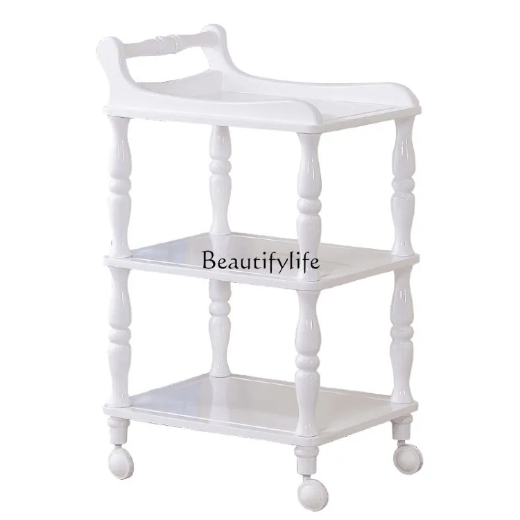 

Pure White Paint Solid Wood Stroller Beauty Salon Health-Preserving Massage Tools Trolley