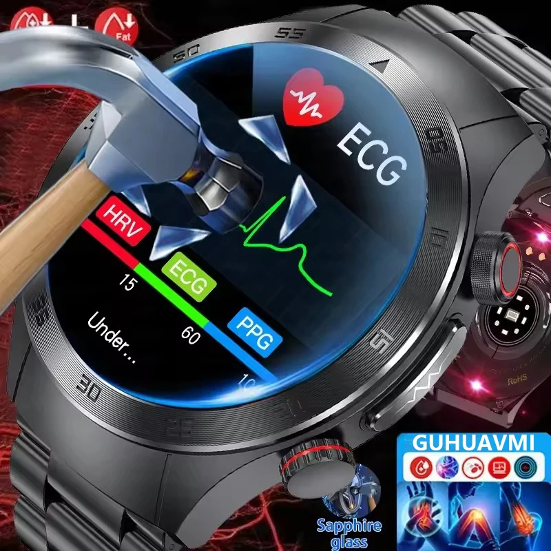 2025 nouveaux hommes Smartwatch glucose verre saphir ECG + PPG montre intelligente hommes fréquence