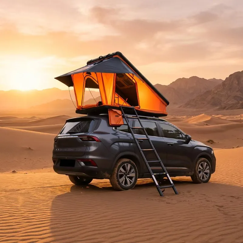 Waterproof Double-Layer 3-4 Person Hardtop Roof Tent for Overland Aluminum Frame 4-Season Straight Bracing Type Mattress Ladder