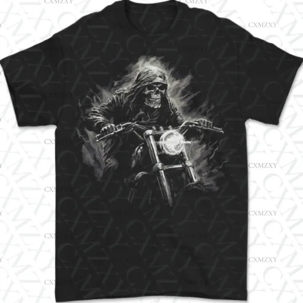 

Skull Biker Motorcycle Motorbike Grim Reaper 5 Mens T-Shirt 100% Cotton