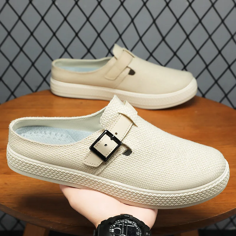 

Летние мужские полутапочки, туфли без шнуровки с дышащей сеткой, новые удобные лоферы на мягкой подошве, модная универсальная повседневная обувь 2025 г.