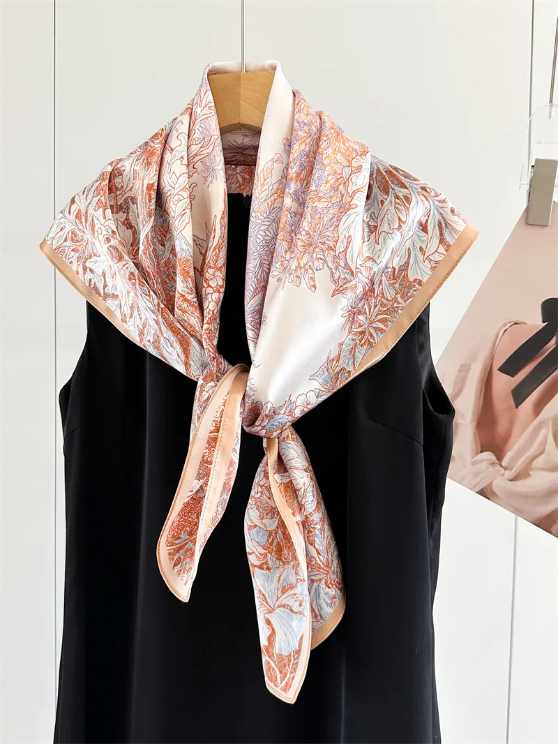 Soft Silk Scarf Women Square Bandanas 90 Shawls Bag Belt Decoration Head Hair Accessories Valentine's Day Gift view 4