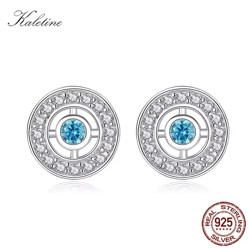 KALETINE 925 Sterling Silver Blue Evil Eye Hollow Crystal Stud Earrings For Women Fashion Luck Christmas Gifts Turkey Jewelry