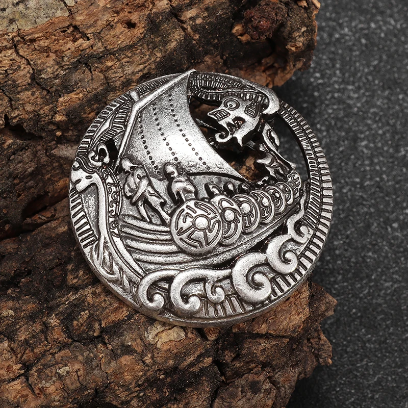 Vintage Nordic Celtic Dragon Battleship Brooch Men's Punk Hip Hop Rock Party Pin Accessories