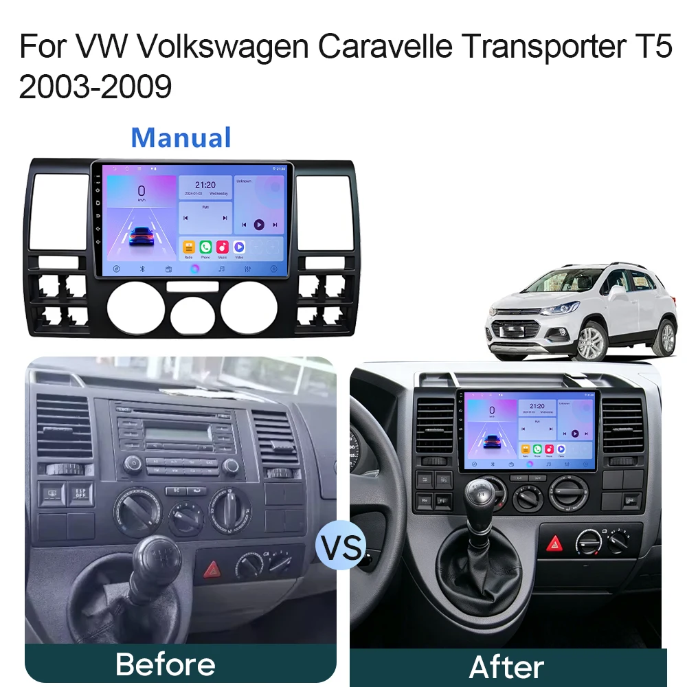 BT For VW Volkswagen Caravelle Transporter T5 2003-2005 2006 2007 2008 2009 GPS Car Radio Multimedia Stereo CarPlay+auto WIFI+4G