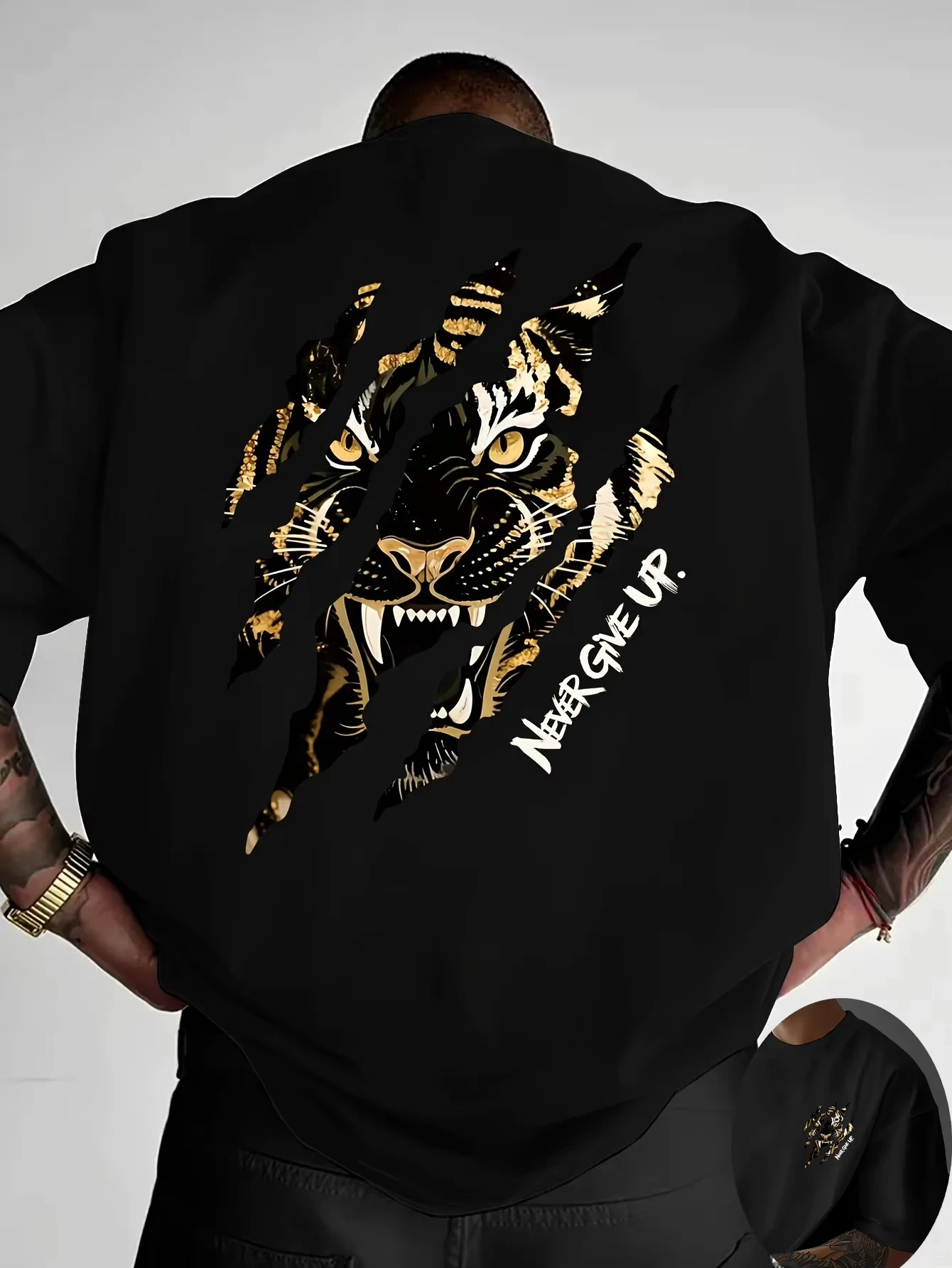 Hot Tiger Claws Torn Apart NEVER GIVE UP Graphic Print T-Shirt Men Women Loose Casual Oversized O-neck Cotton Top Summer New Tee