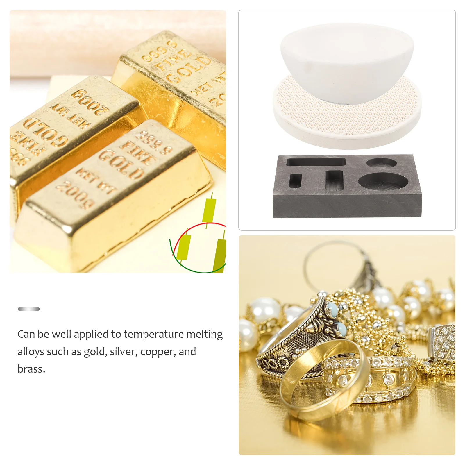 1Set Crucibles Bowl for Melting Metals Gold Silver Brass Ingot Mold Set Portable Wear-Resistant Casting Tool for Jewelry