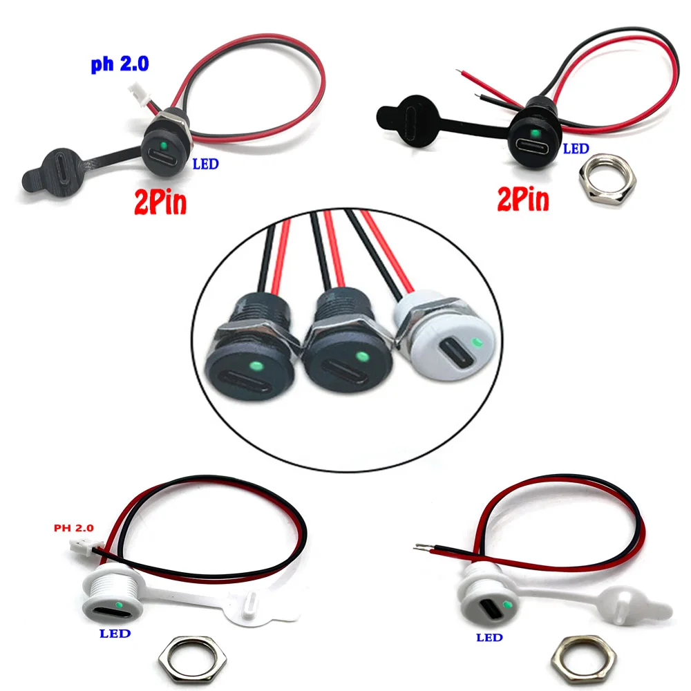 100PC USB C high current charging socket with nut snap lock plate TYPE-C LED Lamp female type C waterproof female connector Jack