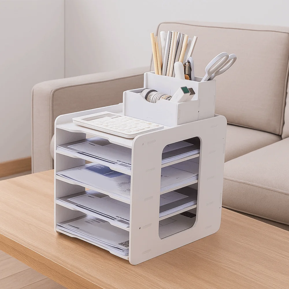 PVC Multi-layer File Storage Rack Large Capacity Space Saving Table File Rack Easy Assembly Desk Top Shelf Accounting Supplies