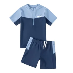 Short Sleeve Swimsuit Boy Two Piece Swimwear For Kids Children Shorts Good Elasticity Swimming Suit Beachwear Rashguards New