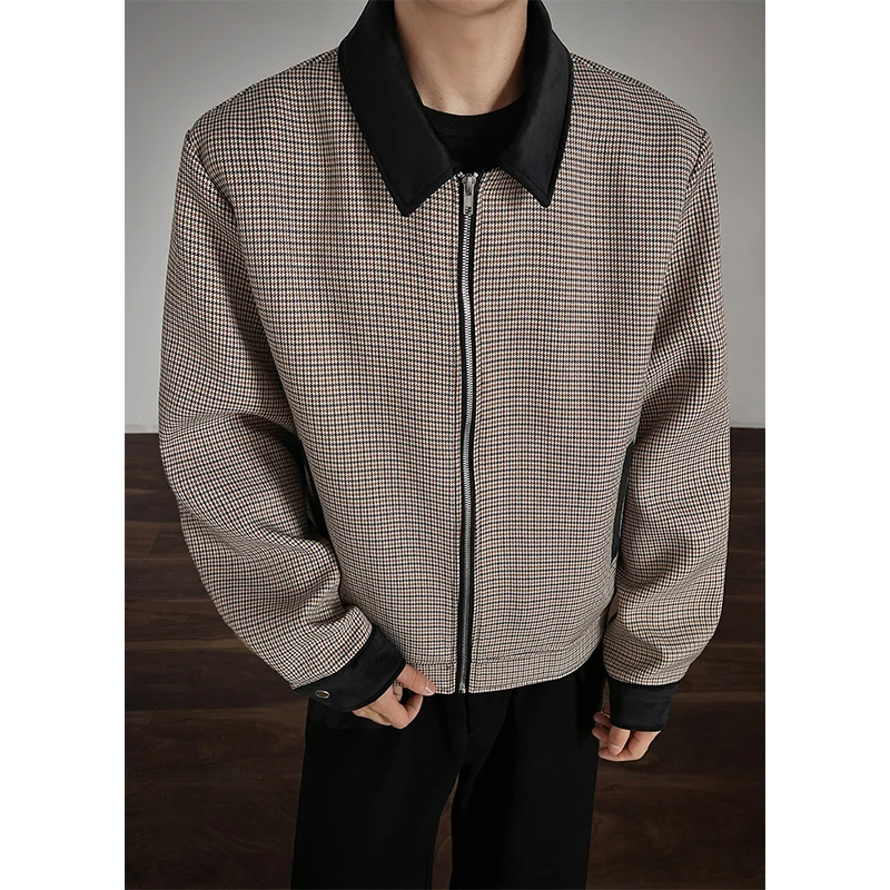 Осенняя клетчатая куртка, мужская модная повседневная куртка в стиле ретро, мужская уличная одежда, корейская свободная короткая куртка, мужская куртка-бомбер M-2XL