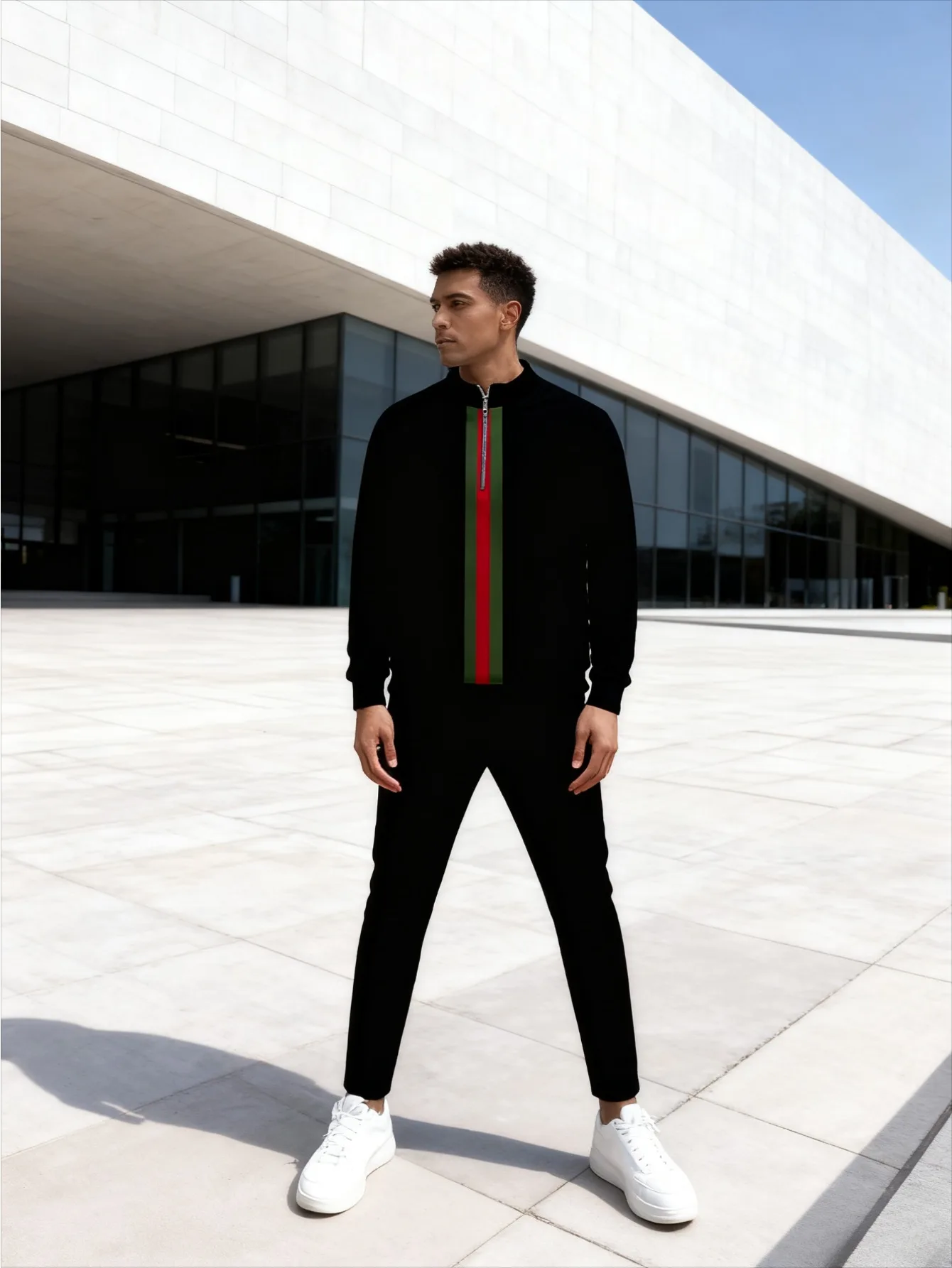 طقم رياضي بنصف سحاب مطبوع رقميًا للرجال من أوروبا وأمريكا - قماش سويت شيرت عالي الجودة صديق للبشرة