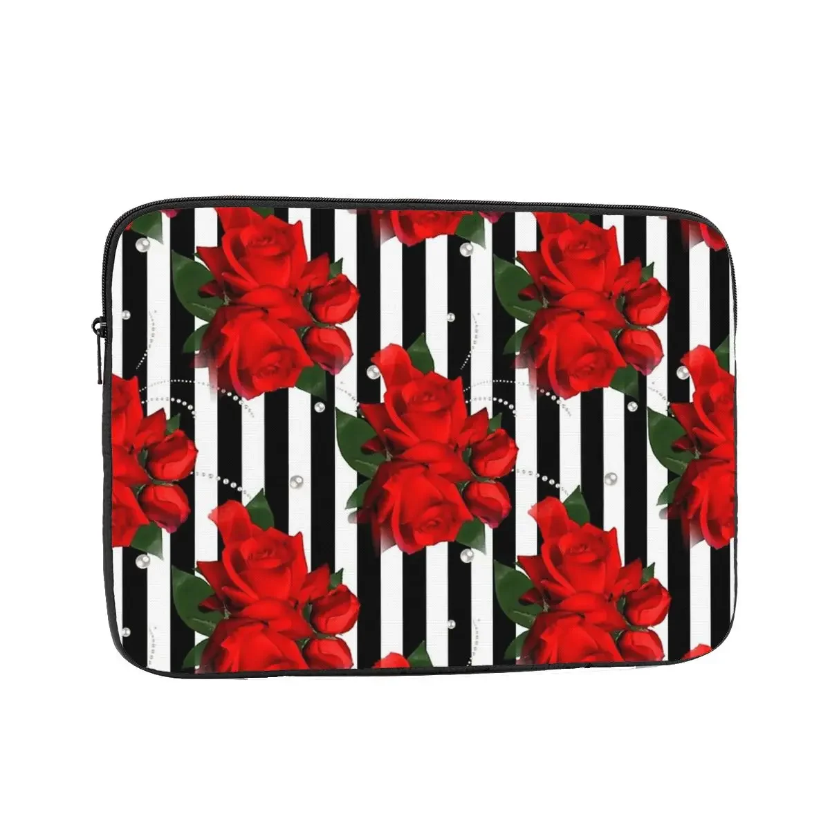 Red Roses On Black And White Stripe Notebook Laptop Bag 10 12 13 15 17 Inch Notebook Sleeve Cover Bag Tablet Shockproof Case Bag