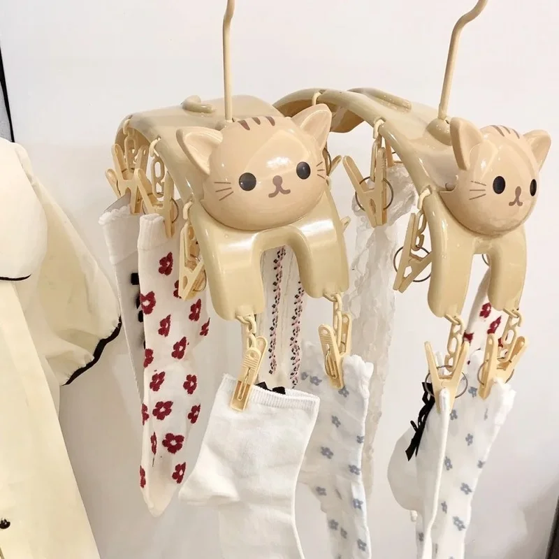 

Cute Cat Hanging Clothes Drying Rack with 10pcs Clothes Pegs Indoor & Outdoor Laundry Clips Hangers for Clothes Underwear Socks