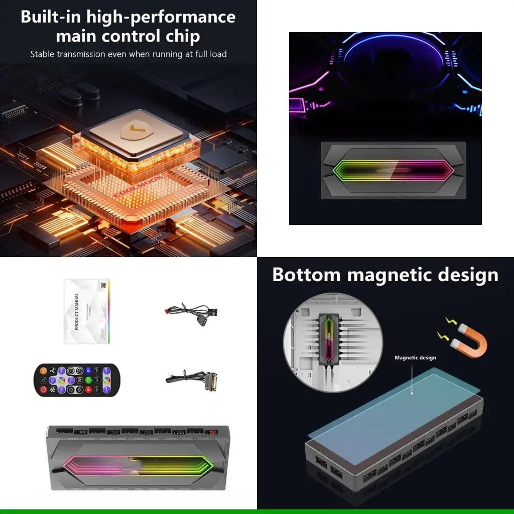 

Контроллер U55C ARGB, 4-контактный ШИМ, 5 В, 3-контактный охлаждающий вентилятор ARGB для корпуса компьютера, ПК