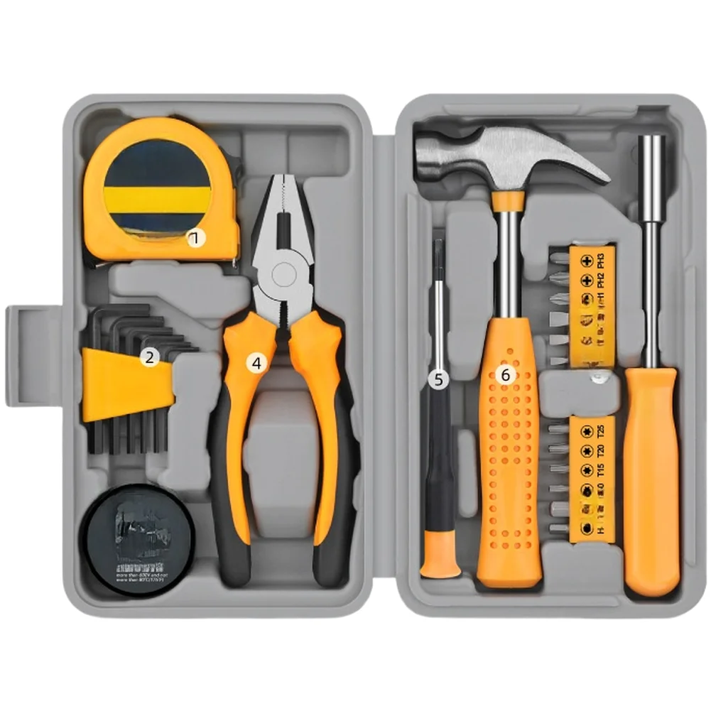 

1set Toolbox Home Tool Kit With Screwdriver Pliers Hammer Tape Measure Multi-Purpose Tools For Household Electronics Maintenance