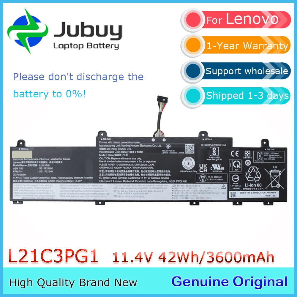 L21C3PG1 11.4V 42Wh Original Laptop Battery for Lenovo Thinkpad C14 L14 L15 3rd Gen 1 Gen 3 2022 L21D3PG1 L21M3PG1