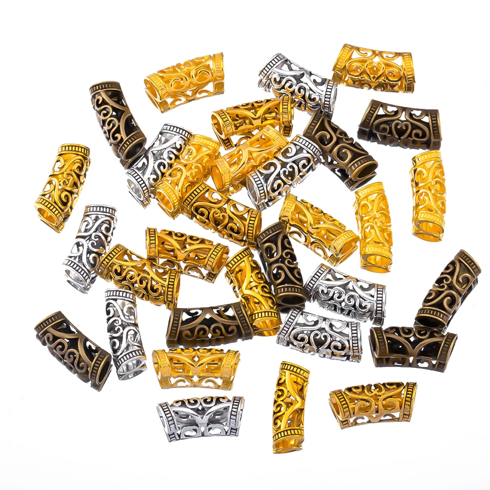 10pcs Hair Braid Tube Metal Hollow Runes Beads for Jewelry Making Dreadlock Beard Bead Tube Spacer Big Hole Bead DIY Accessories