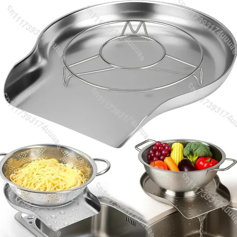 Stainless Steel Kitchen Sink Strainer Filter Drain Base Metal Countertop Drain Tray for Food Waste Catcher Organizer