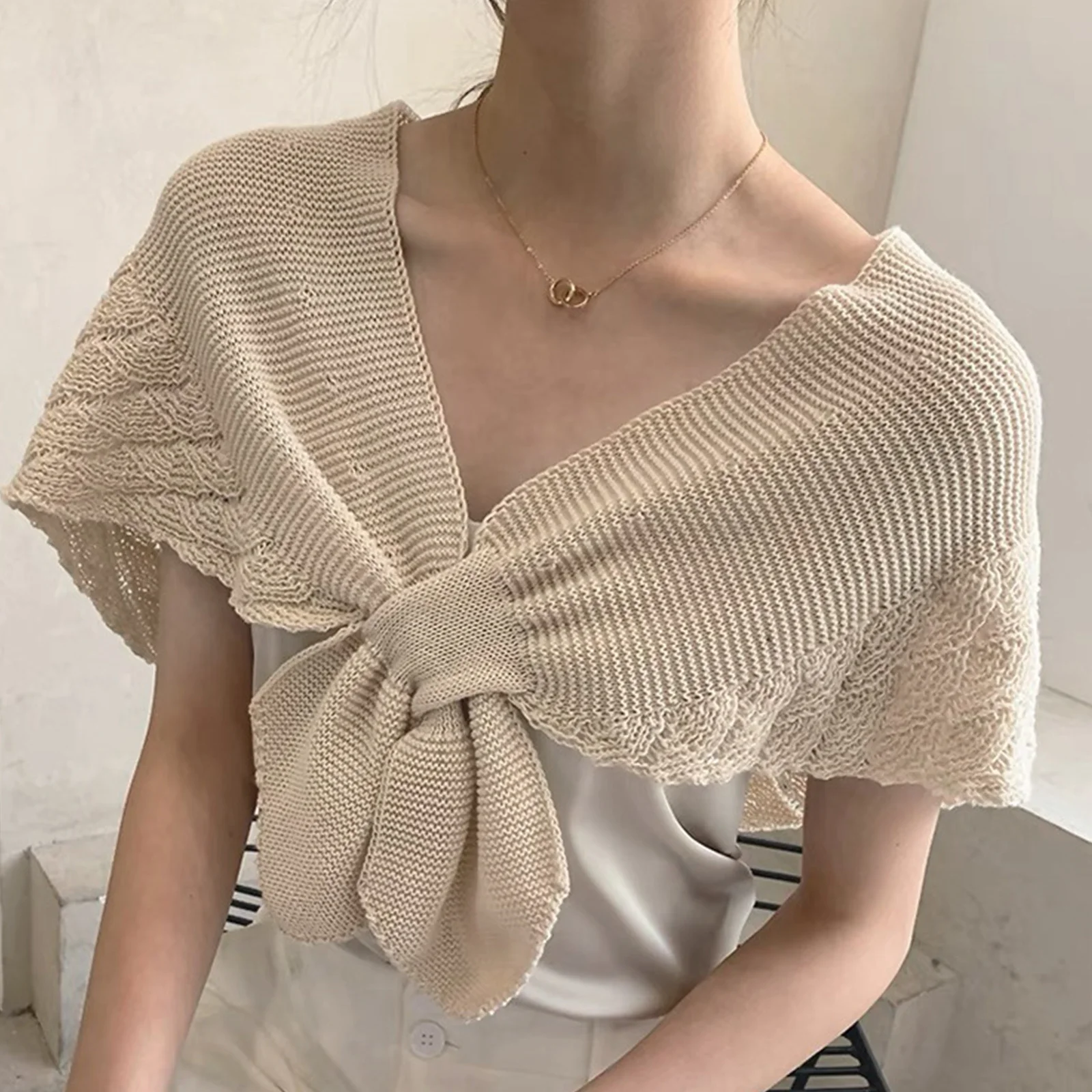 

Knitting Shawl Cotton Cashmere Scarf Lightweight Wrap For Women Dual-Use Shawl Sun Protection Warm In Ac Room Dress Collocation