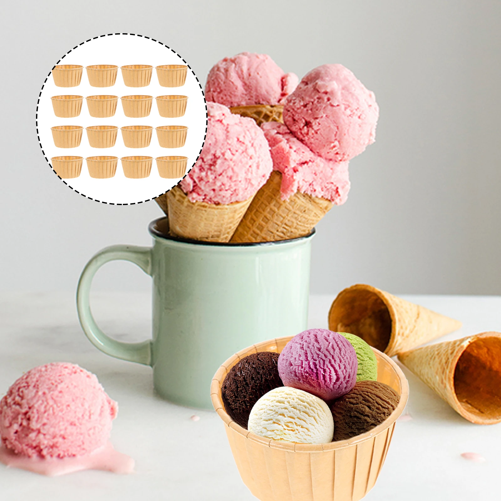 

100 Pcs Cake Paper Cups Disposable Ice Cream Containers Muffin Bowls Plastic Pudding Mini Mug Liners for Desserts Parties