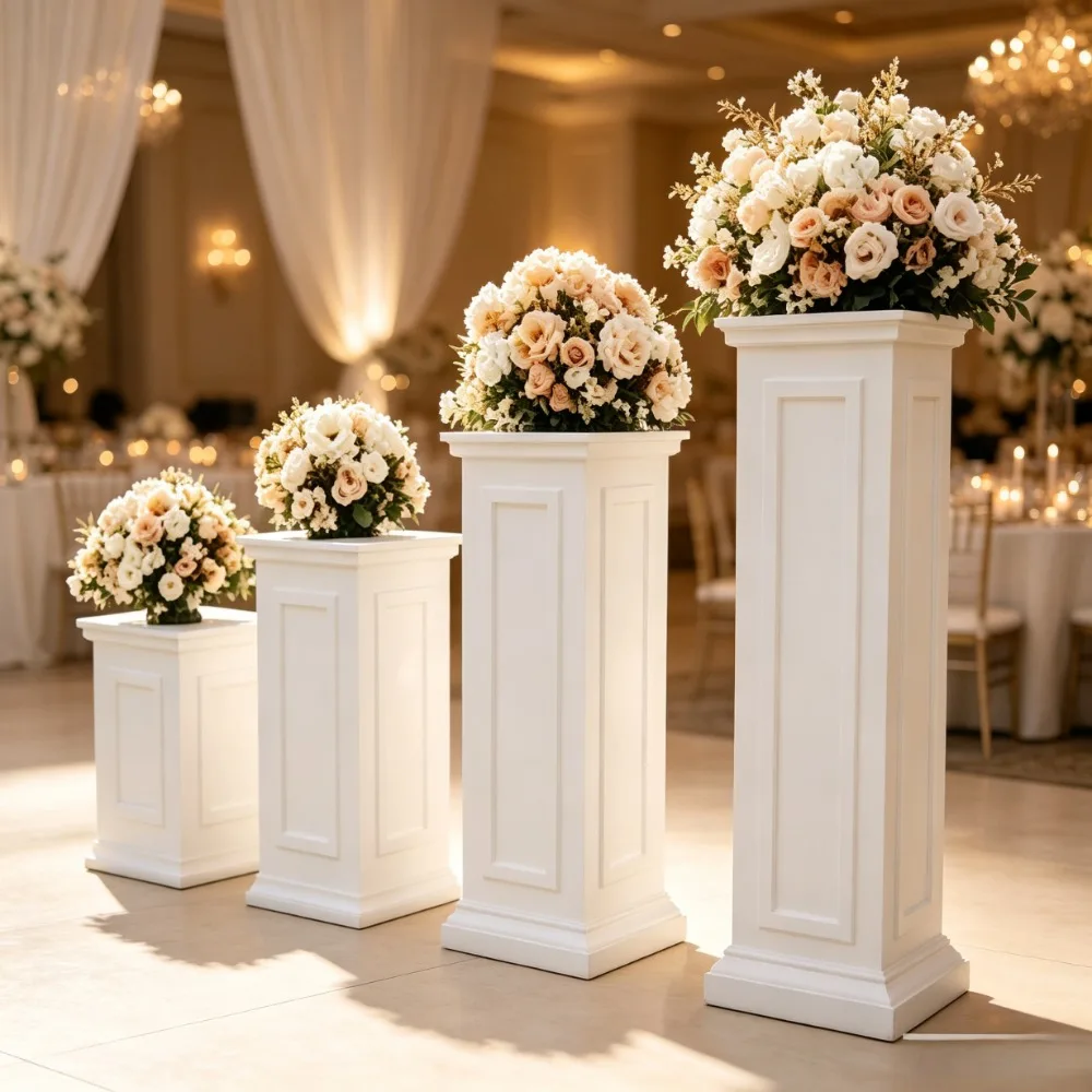 White PVC Roman Column Cake Plinth Stand Wedding Backdrop Cylinder Pedestal Pillars Party Dessert Table Display Decor