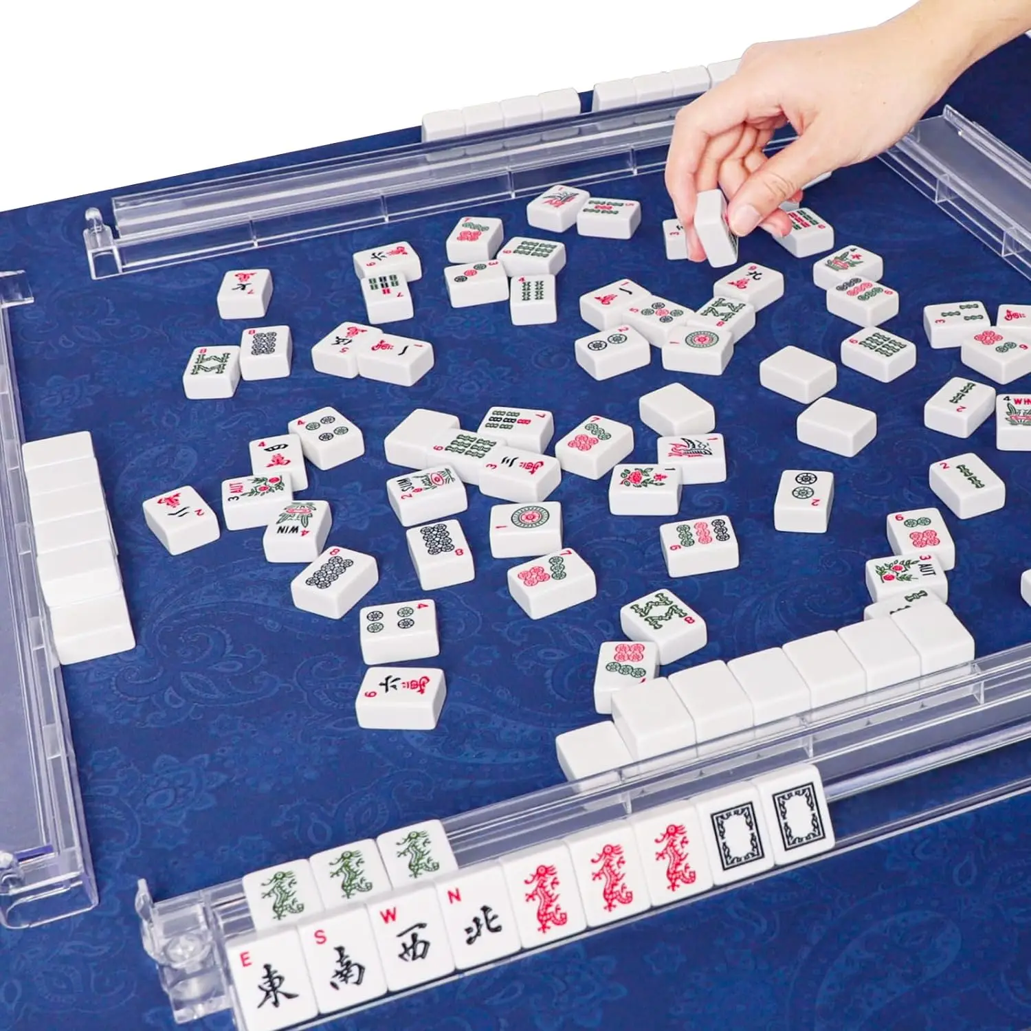 Mah Jongg All-in-One Tile Rack & Pusher Clear Acrylic Mahjong Rack and Pusher Combo Modern American Majiang Tile Racks