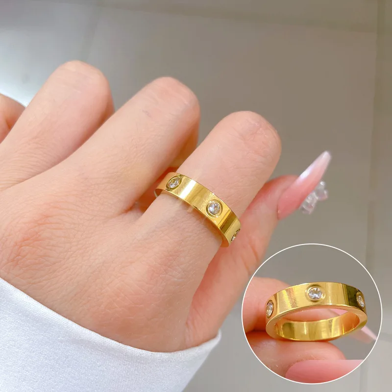 Lucky99 New Trendy High Quality Stainless Steel Rings For Women Fashion Gold Color Cool Simple Wide Elegant Party Finger Ring