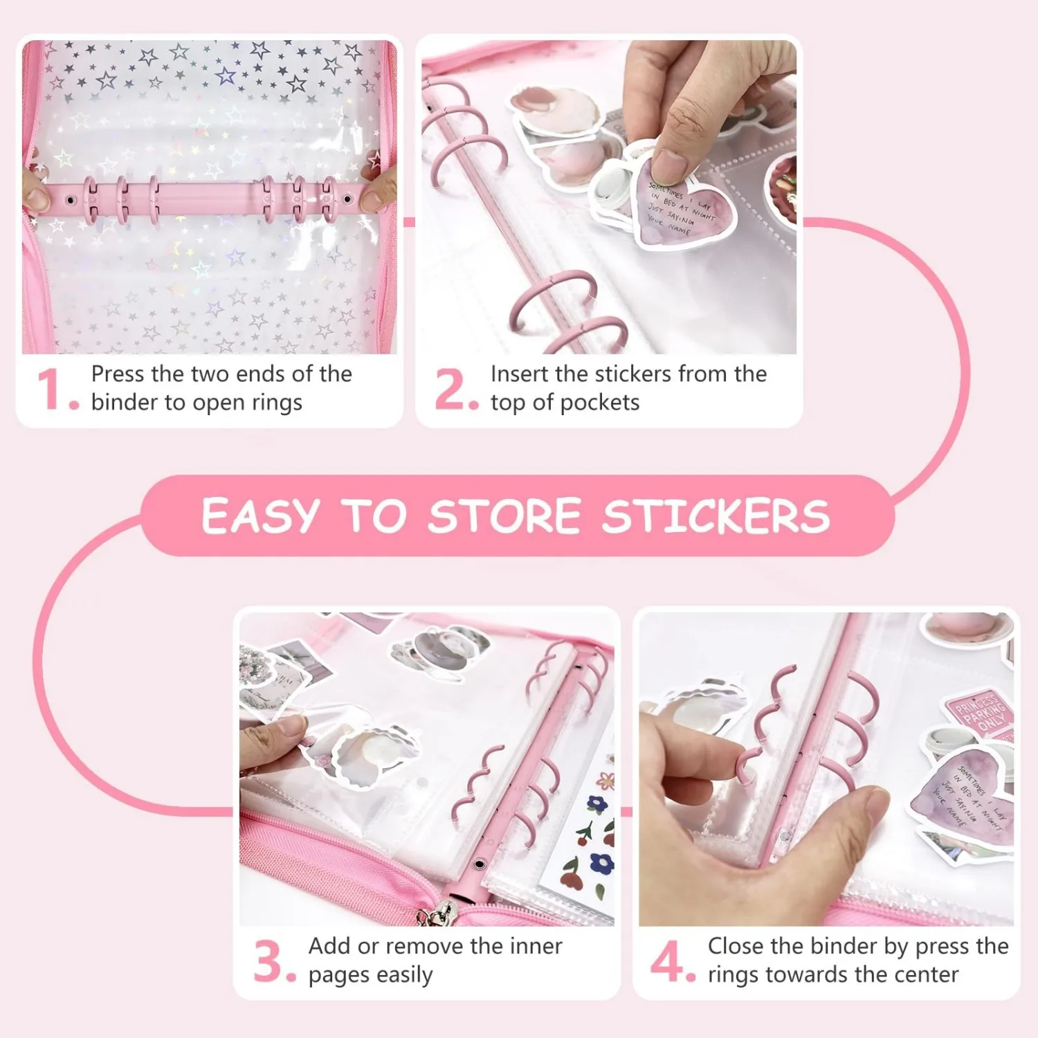 A5 Binder Cover PVC Notebook Shell Folder for 6 Hole Filler Paper with Blank Release Paper and 30 Sheet Double Sided Inner Pages