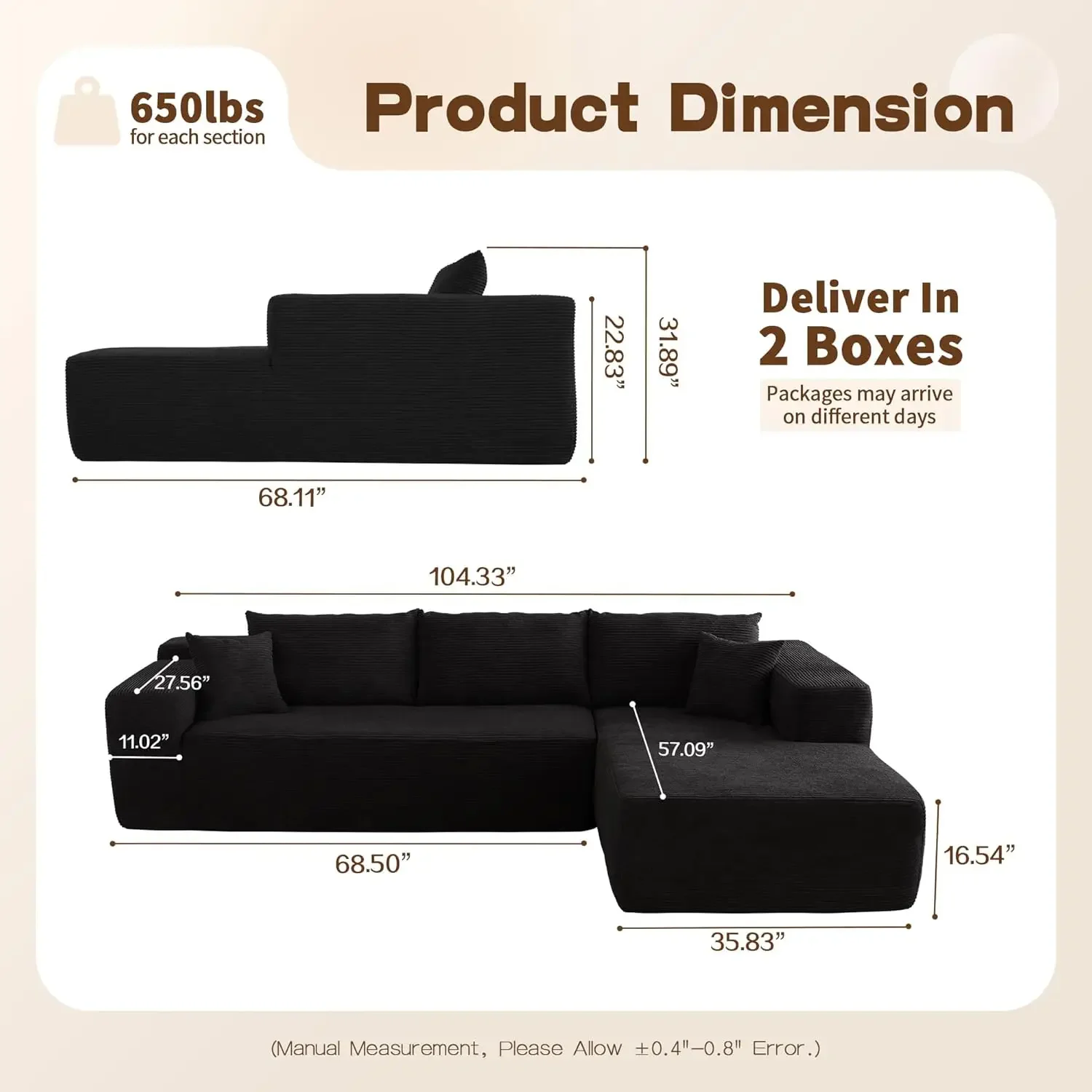 Modular Sectional Sofa Couch,L-Shape Upholstered Cloud Couch,Modern Minimalist Couches for Living Room,Free Combination Deep