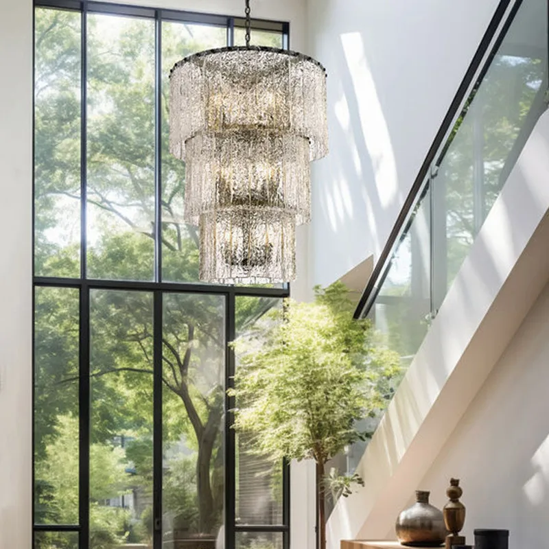 Round Murano Glass Hanging Chandelier Pendant Lights For Living Room Loft Stairway Entrance High Ceiling Glass Chandeliers