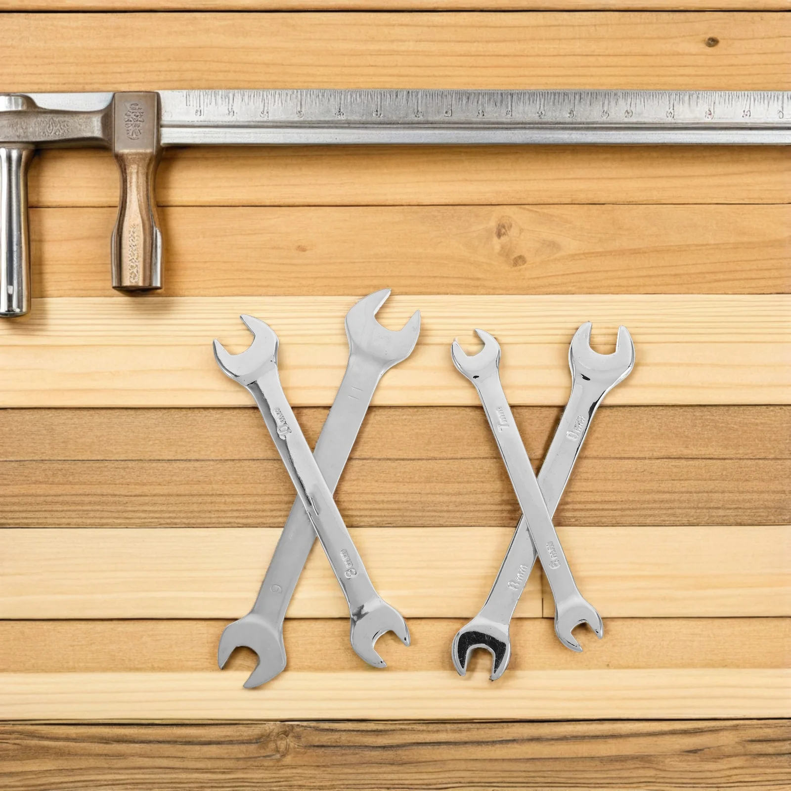 

4Pcs Double Head Open Wrench 6Mm-11Mm Extended Shaft for Tight Spaces Auto Repair Bike Maintenance High Strength Material Dual