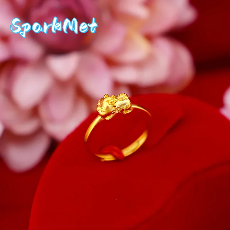 

Кольцо Sparkmet в старинном стиле с Пи Сю, 9999 пробы, из настоящего золота 24K, с открытым ртом, женское, с медной монетой Пи Сю, регулируемое