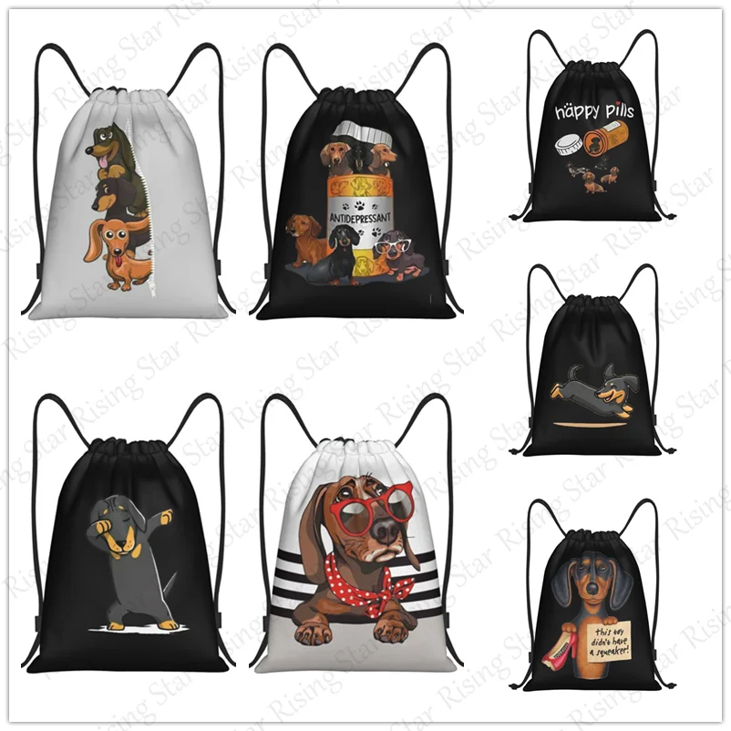 Kawaii Dachshund لطيف الكلب دراجة على ظهره رياضة الرباط حقيبة الأحذية متعددة الوظائف حقيبة رياضية الشاطئ حقيبة السفر للجنسين هدية