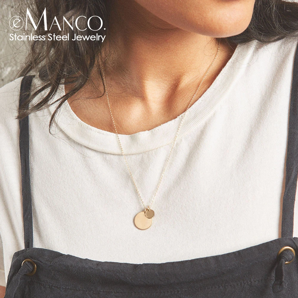 eManco Stainless Steel Round Pendant Necklace For Women Fashion Jewelry Choker Necklaces Wholesale Drop Shipping