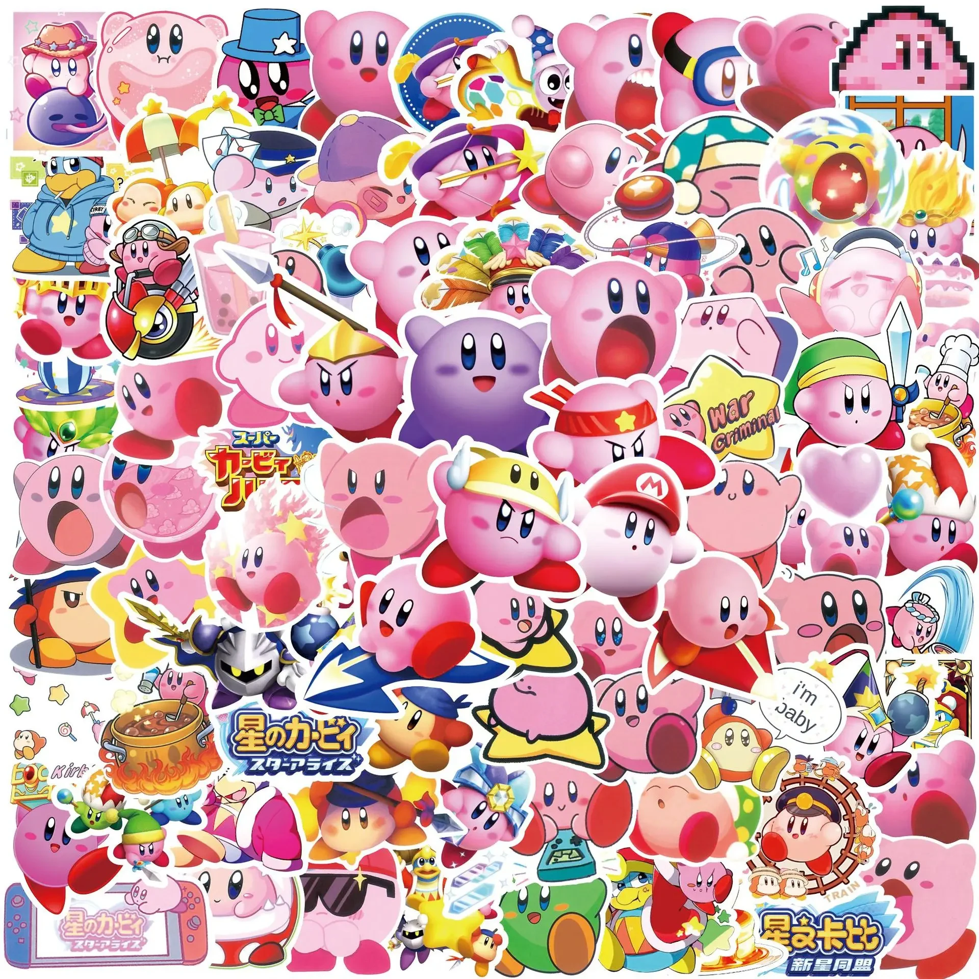 Kirby's cartoon stickers, 100pcs, adesivos bonitos para skate, geladeira, sonho, viagem, brinquedo, presente para crianças