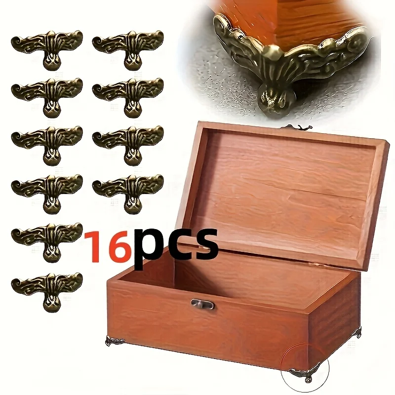 16pcs Antique  Gift Box Wooden Box Decorative Bracket Accessories Furniture Four-side Corner Protector Corner Code