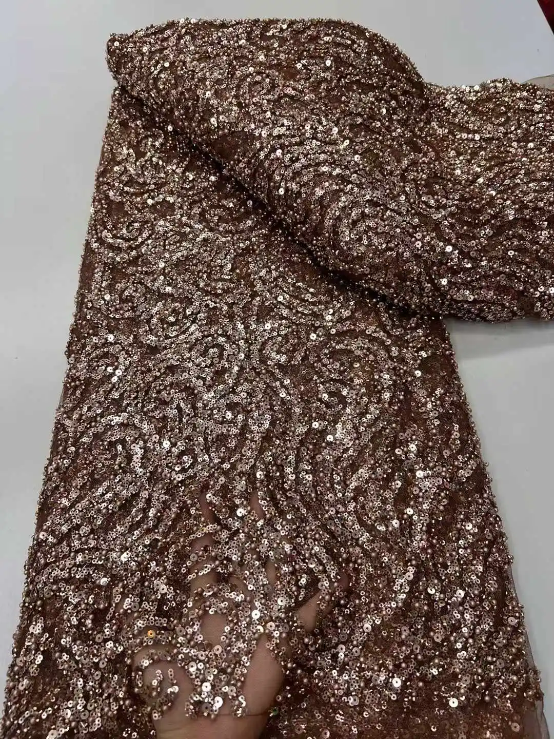 

Nigerian Heavy Handmade Beaded Tulle Lace Fabric 2025 African Luxury Sequins And Pearls Net Lace Fabric For Bridal Wedding Dress