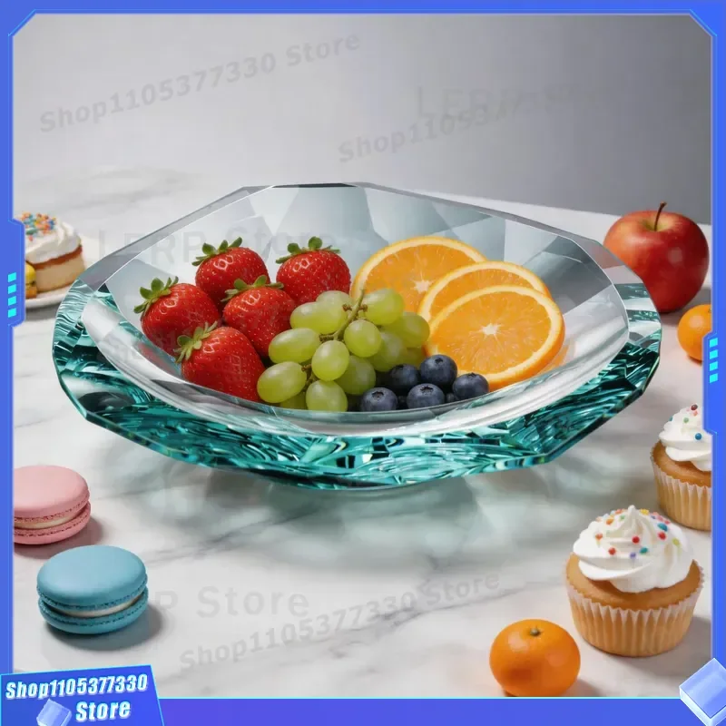 Luxury Blue Crystal Glass Fruit Plate Creative Home Decor Candy Dish for Living Room Dried Fruit Storage Ornament Household