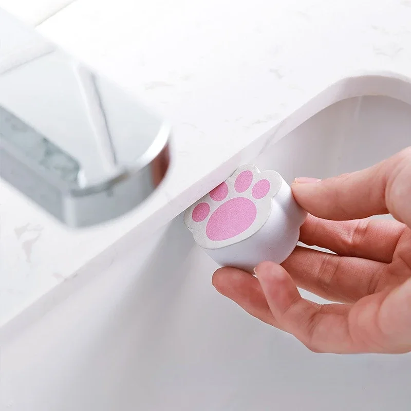 Kawaii Cat Paw Cleaning Sponge Block for Mirror Metal Surface Washbasin Scrubbers Cleaning Tools Kitchen Bathroom Gadgets