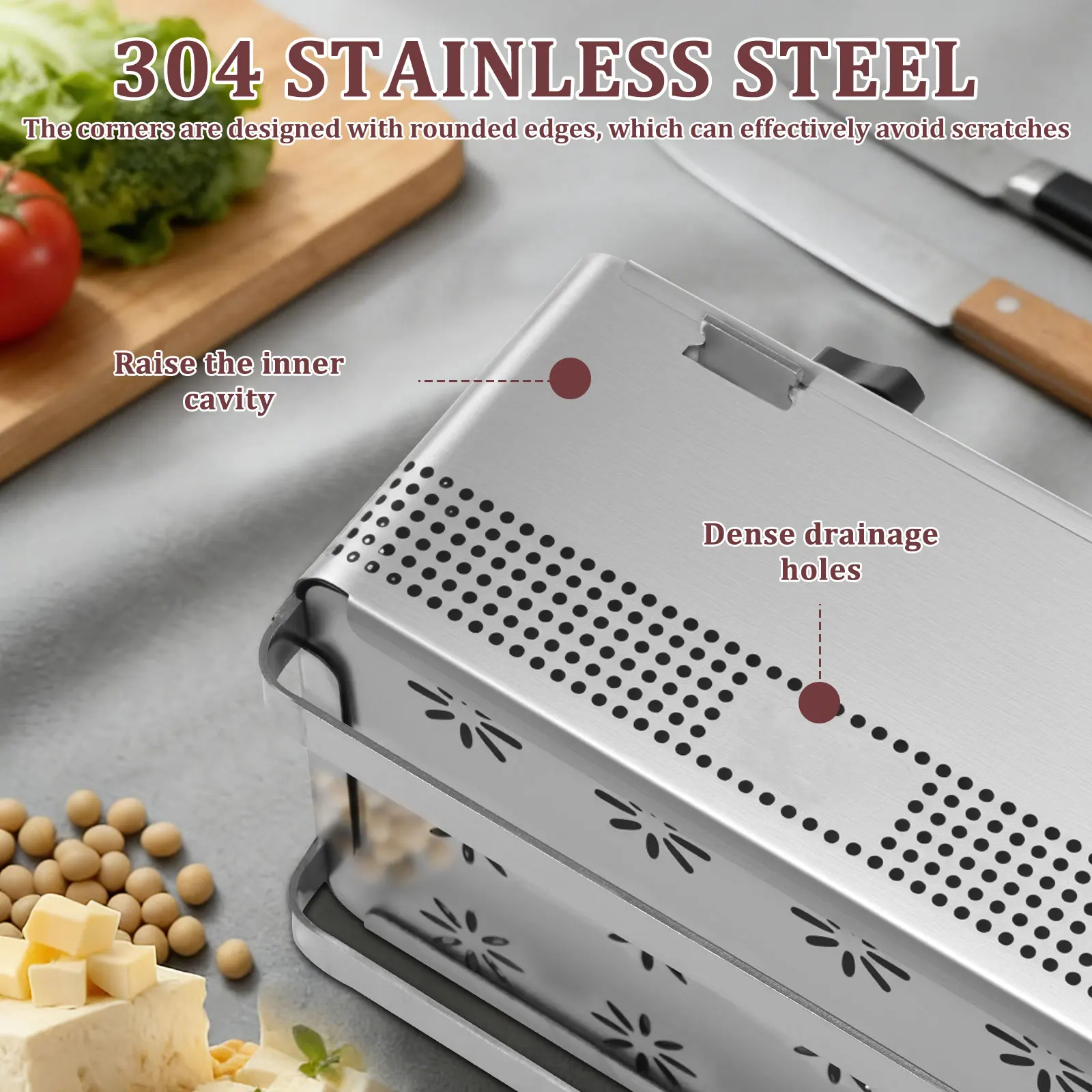 Tofu Press Mould 304 Stainless Steel Cheese Making Molds Homemade Tofu Mold Set with Trays Filter Cloth for Kitchen Accessories view 5