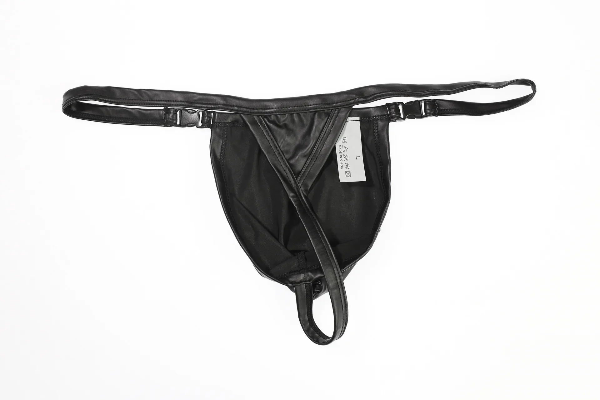 Männer Sexy T Zurück Tanga Faux Leder Schnalle Homosexuell Erotische Niedrige Taille U Konvexen Beutel G-Strings Homme Offene gesäß Unterhose Hombre