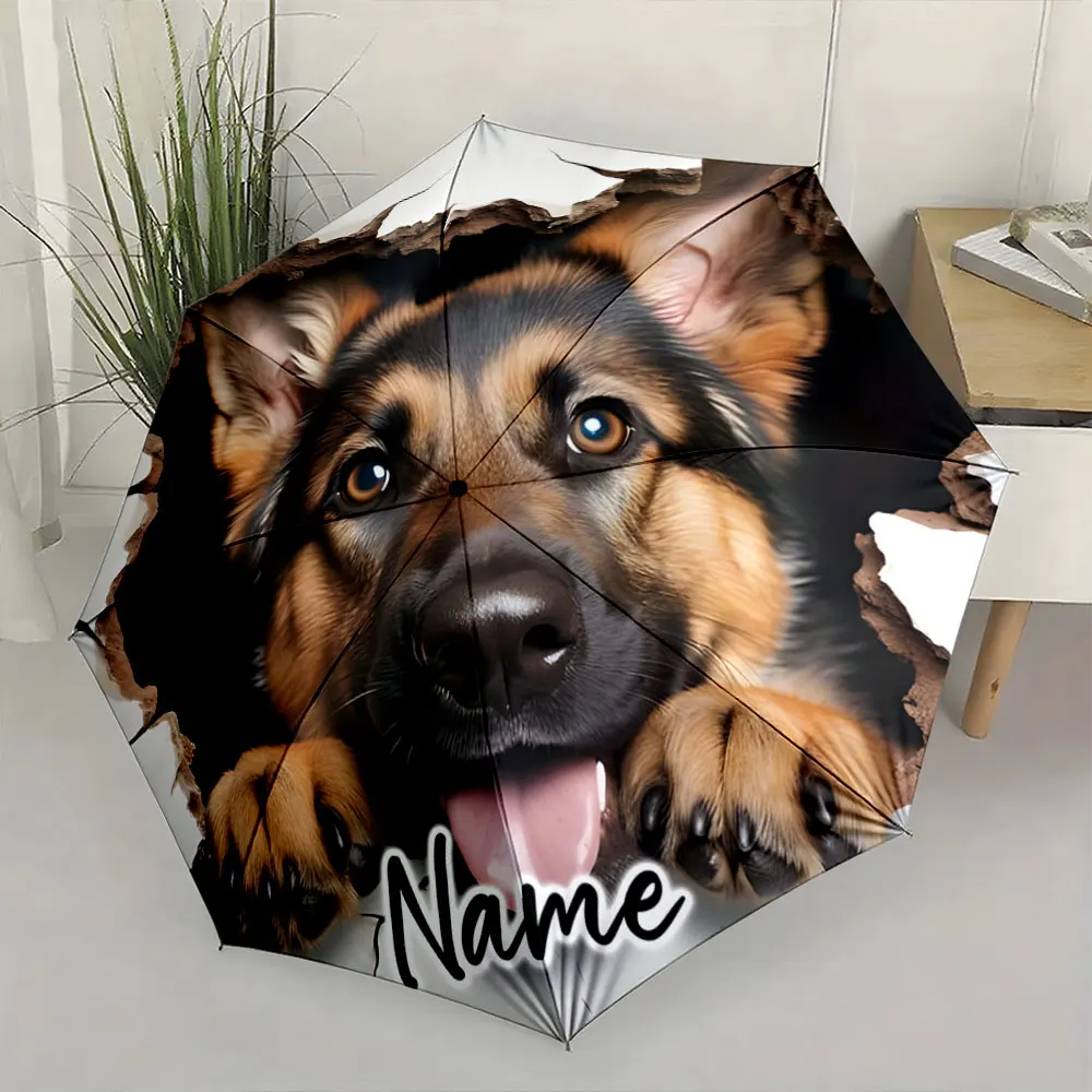 Custom Name  Realistic Dog Design Umbrella with Personalized Text Print 8 Iron Ribs Folding Umbrella Auto-Open Fashion Sunshade
