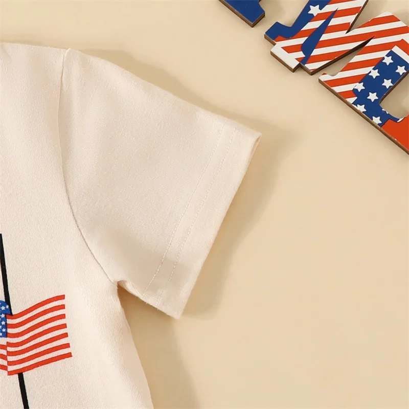 

Independence Day Kids Boys Outfits Summer Flag Letter Print Short Sleeve T-shirt and Casual Elastic Shorts Set